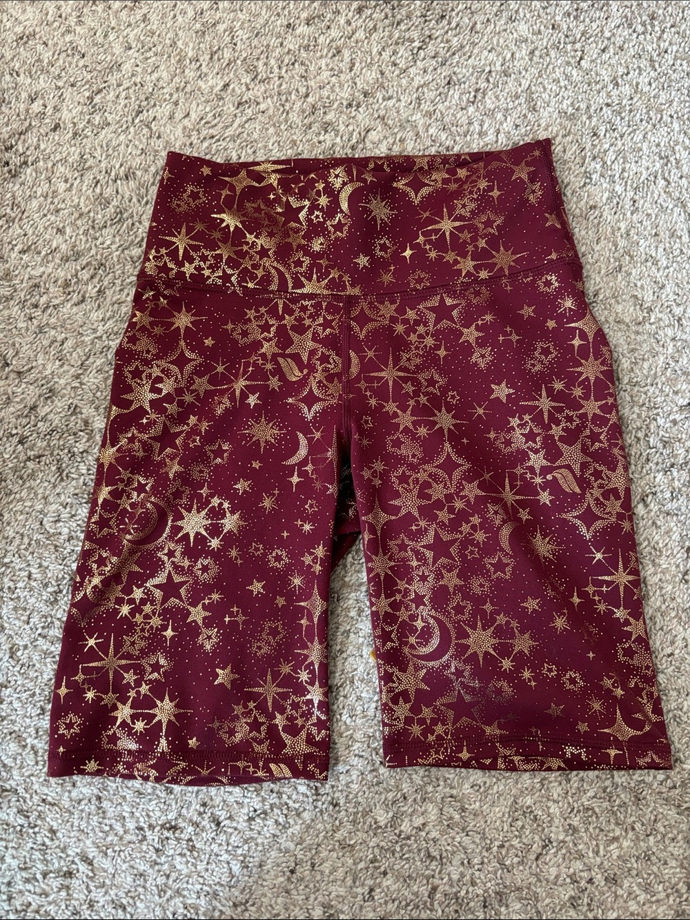 Fabletics powerhold high-Waist Burgundy metallic Star Print Bike Shorts